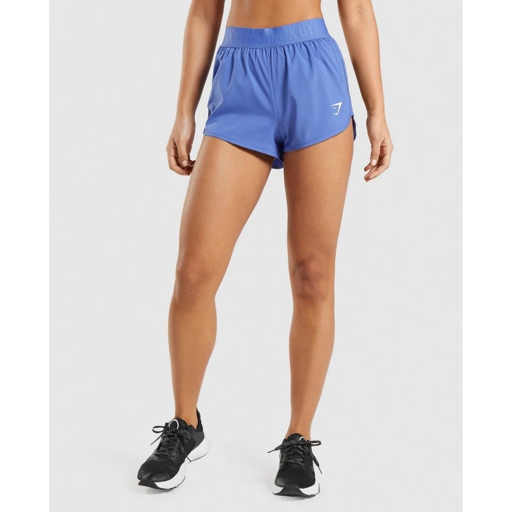 Gymshark Training Loose Fit Shorts Blue Branded Waistband Dolphin Hem Womens L - Picture 3 of 10
